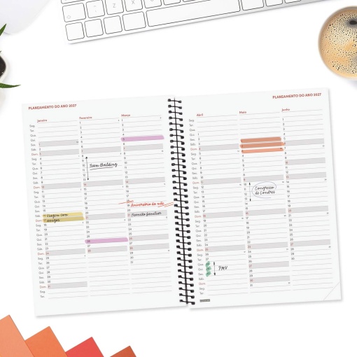 A5 2027 weekly planner, spiral bound, Finocam Beta, red.