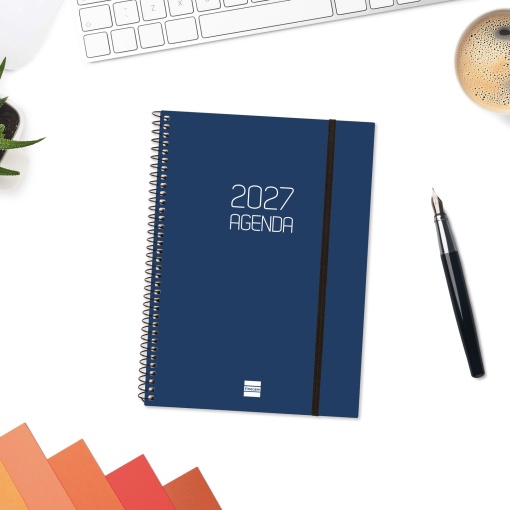 A5 2027 weekly planner, spiral bound, Finocam Beta blue