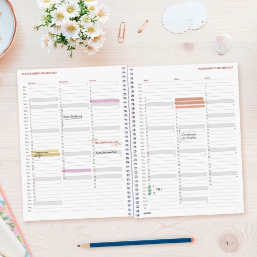 Agenda semanal A5 2027 espiral finocam Beta Flora