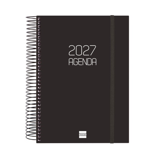 A5 2027 spiral-bound daily planner, Finocam Beta, black.