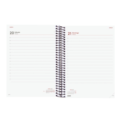 A5 2027 spiral-bound daily planner, Finocam Beta, red.