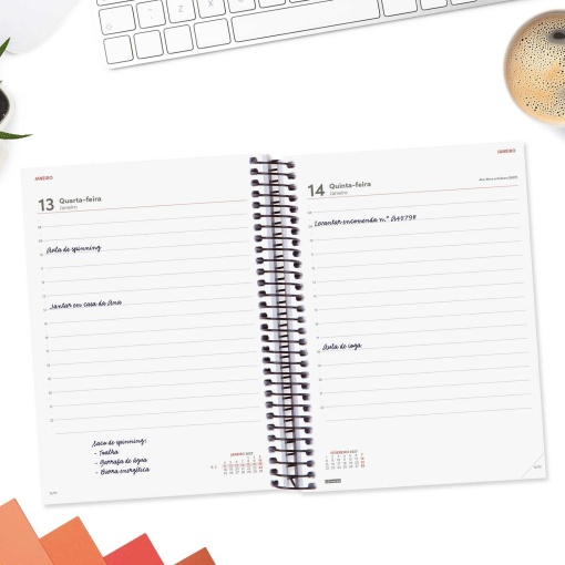 A5 2027 spiral-bound daily planner, Finocam Beta, red.
