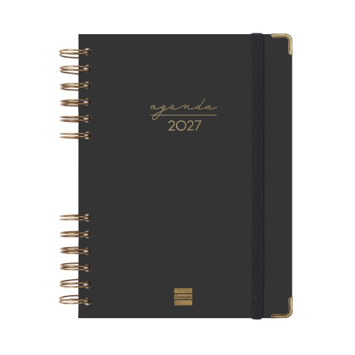 A5 2027 spiral-bound daily planner, Finocam Alma black