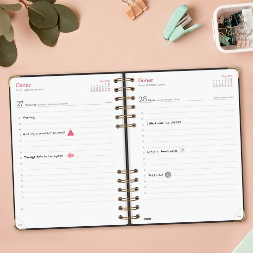 A5 2027 spiral-bound daily planner, Finocam Alma black