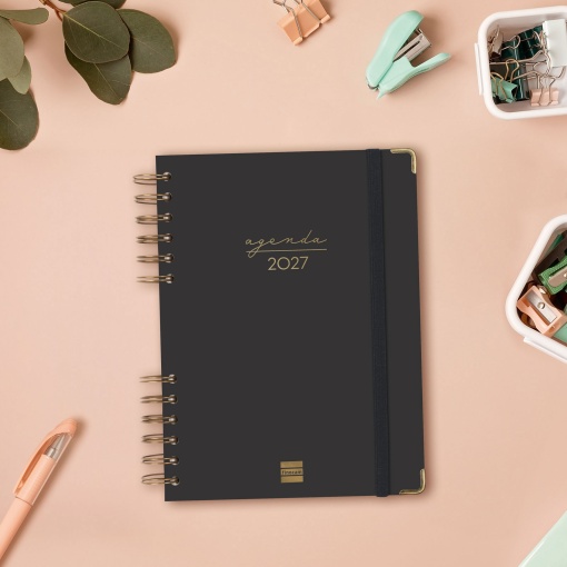 A5 2027 spiral-bound daily planner, Finocam Alma black