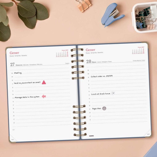 A5 2027 spiral-bound daily planner, Finocam Alma Azul