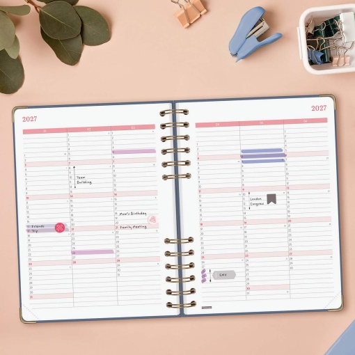 A5 2027 spiral-bound daily planner, Finocam Alma Azul