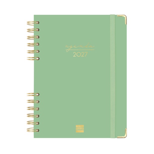 A5 2027 spiral-bound daily planner, Finocam Alma Verde