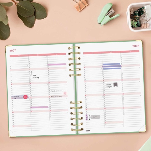 A5 2027 spiral-bound daily planner, Finocam Alma Verde