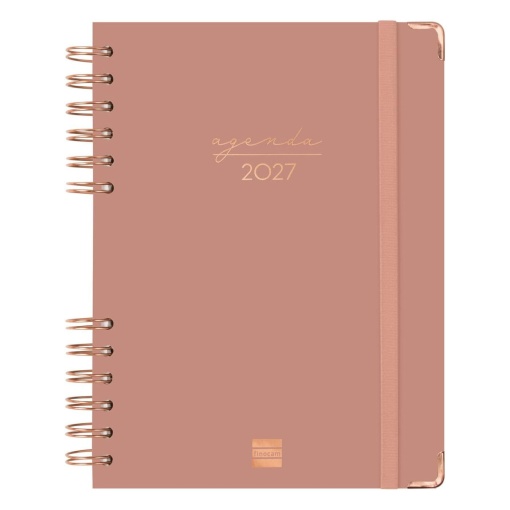A5 2027 spiral-bound daily planner, Finocam Alma Rosa