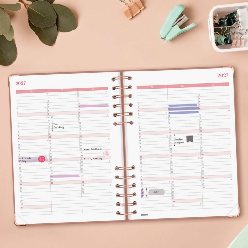 A5 2027 spiral-bound daily planner, Finocam Alma Rosa