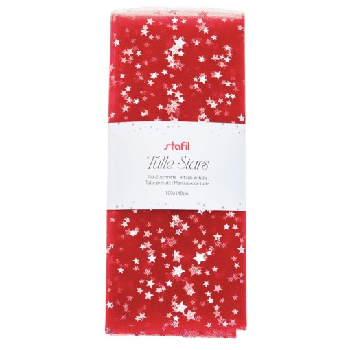 Tule com estrelas Stafil 1x1,40m vermelho