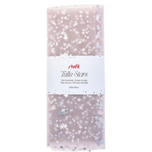 Tule com estrelas Stafil 1x1,40m rosa
