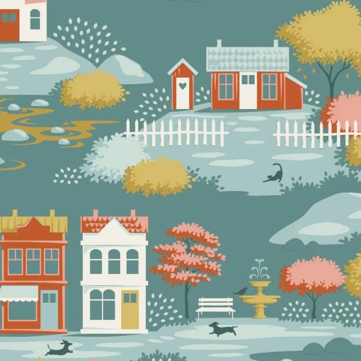 Tecido Tilda Village Life Village Teal 1x1,10m 110180