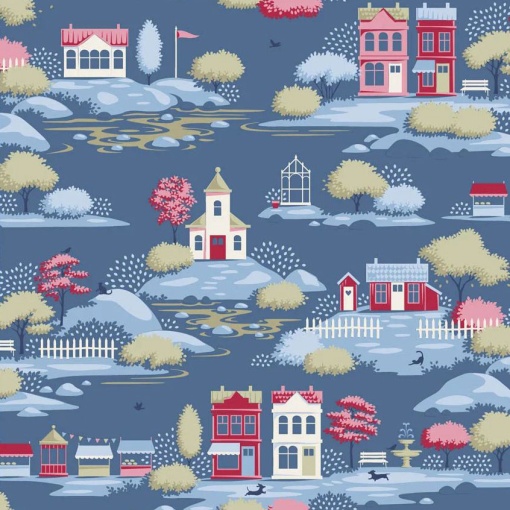 Tecido Tilda Village Life Village Blue 1x1,10m 110187