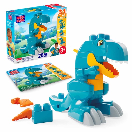 Mega Bloks 25 peças dinossauro de construção com dentada 3 em 1 Mattel JMK85