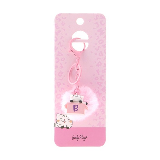 Cat keychain with pompom, Lovely Story pink letter "B"