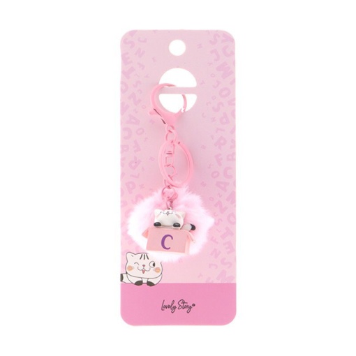 Cat keychain with pompom, Lovely Story pink letter "C"