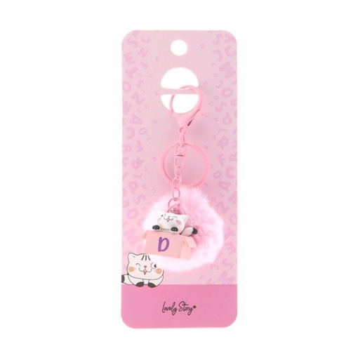 Cat keychain with pompom, Lovely Story pink letter "D"
