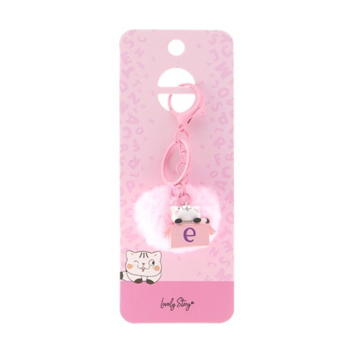 Cat keychain with pompom, Lovely Story pink letter "E"