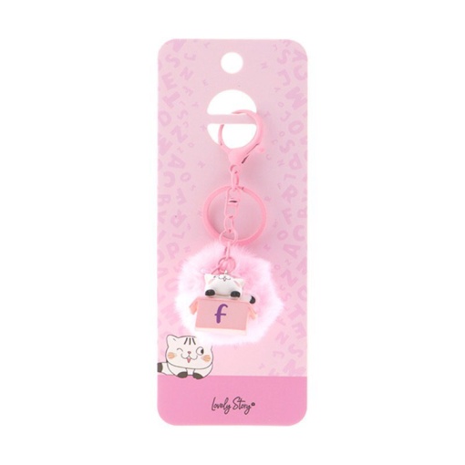 Cat keychain with pompom, Lovely Story pink letter "F"