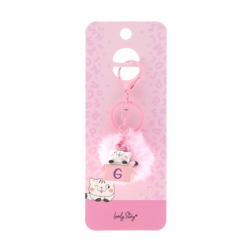 Cat keychain with pompom, Lovely Story pink letter "G"