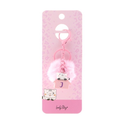 Cat keychain with pompom, Lovely Story pink letter "J"
