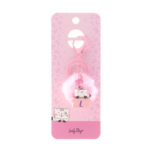 Cat keychain with pompom, Lovely Story pink letter "L"