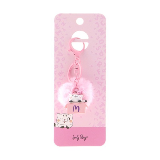 Cat keychain with pompom, Lovely Story pink letter "M"