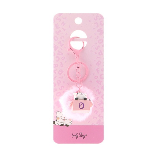 Cat keychain with pompom, Lovely Story pink letter "O"