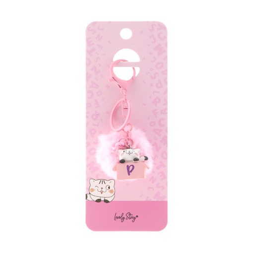 Cat keychain with pompom, Lovely Story pink letter "P"