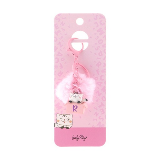 Cat keychain with pompom, Lovely Story pink letter "R"