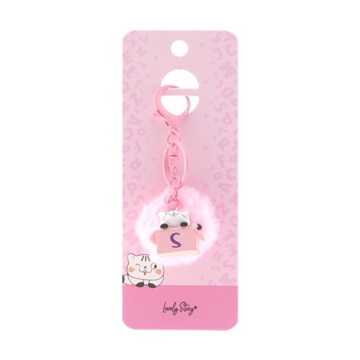Cat keychain with pompom, Lovely Story pink letter "S"