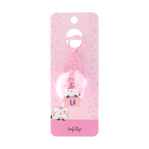 Cat keychain with pompom, Lovely Story pink letter "U"