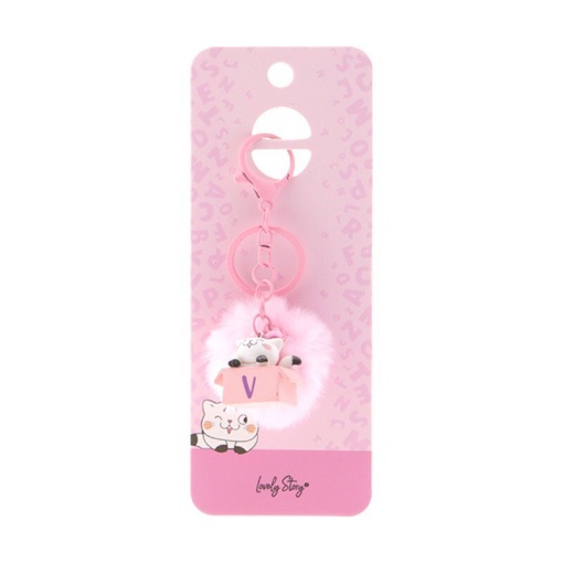 Cat keychain with pompom, Lovely Story pink letter "V"