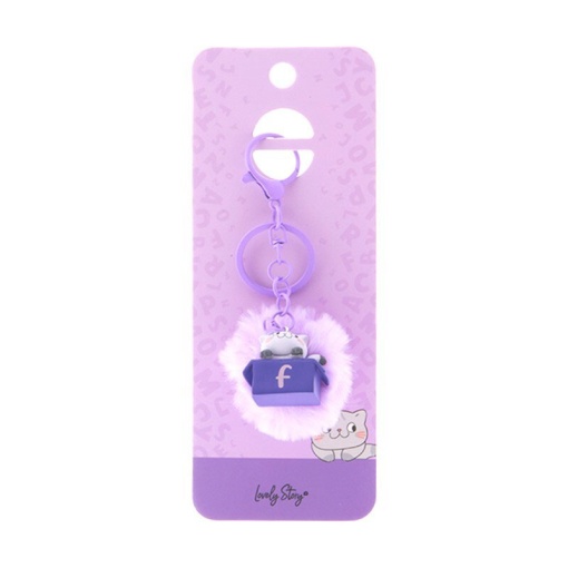 Cat keychain with pompom, Lovely Story purple letter "F"