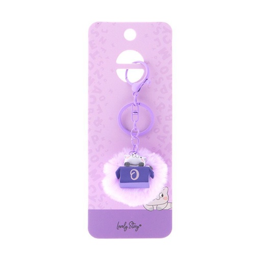 Cat keychain with pompom, Lovely Story purple letter "O"
