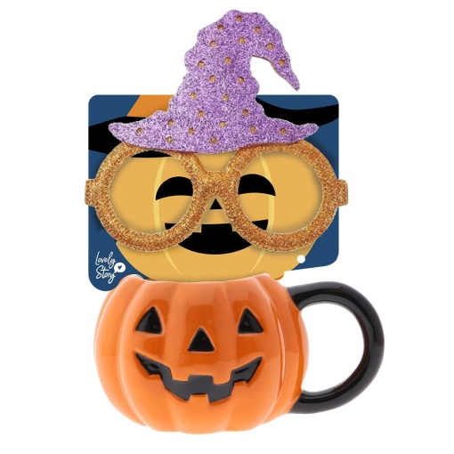 Lovely Story Halloween Spooky Boo Pumpkin Ceramic Mug and Glasses Set