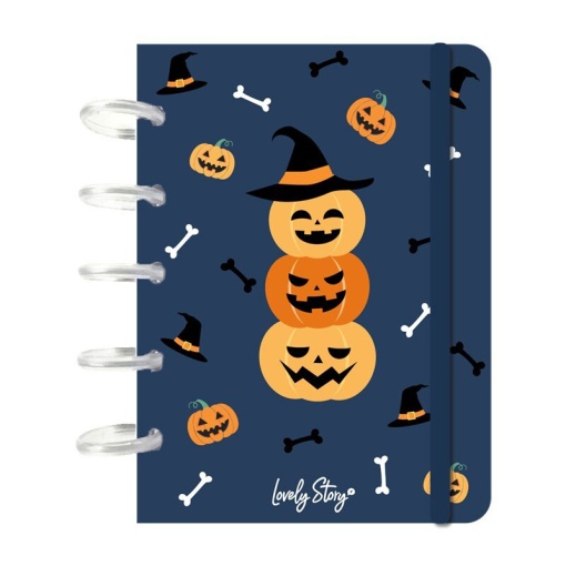 Cuaderno A6 con anillas, 100 hojas, 100 g/m², Lovely Story Halloween azul, Spooky Boo