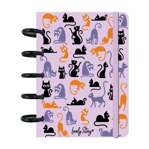 Cuaderno A6 con anillas, 100 hojas, 100 g/m², Lovely Story Halloween lila, Witchy Cats