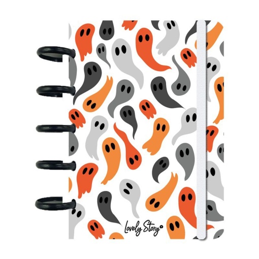 Cuaderno A6 con anillas, 100 hojas, 100 g/m², Lovely Story Halloween blanco, Haunted Crew
