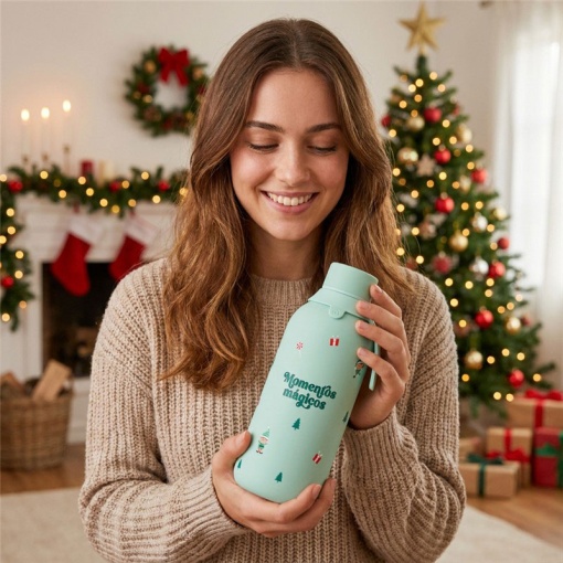 Garrafa térmica Lovely Story natal menta "Momentos mágicos" 500ml