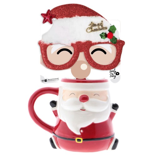 Lovely Story Christmas ceramic mug and glasses set. Santa Claus.