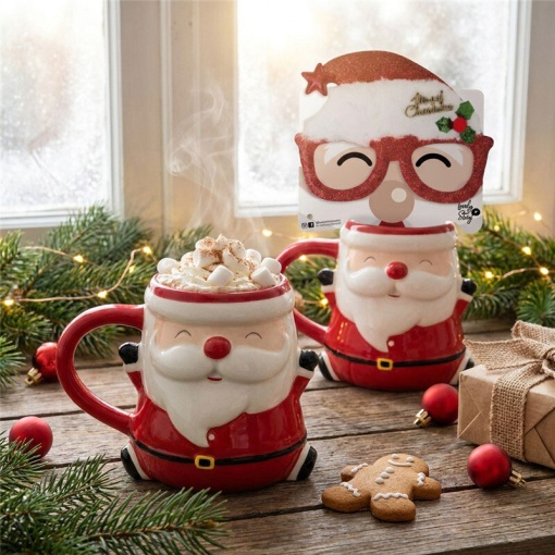 Conjunto caneca de cerâmica + óculos Lovely Story natal Pai Natal