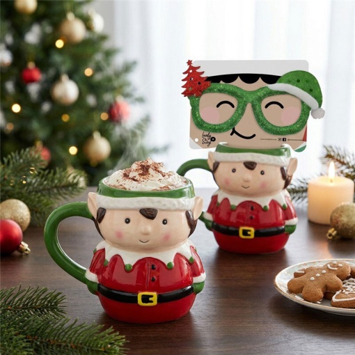 Conjunto caneca de cerâmica + óculos Lovely Story natal elfo