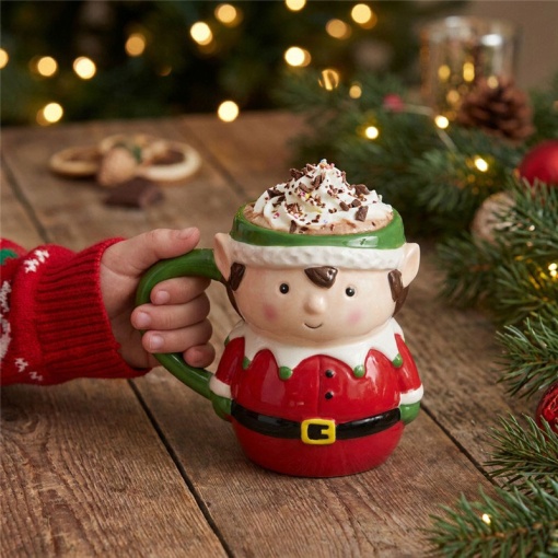 Conjunto caneca de cerâmica + óculos Lovely Story natal elfo