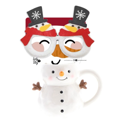 Conjunto caneca de cerâmica + óculos Lovely Story natal boneco de neve