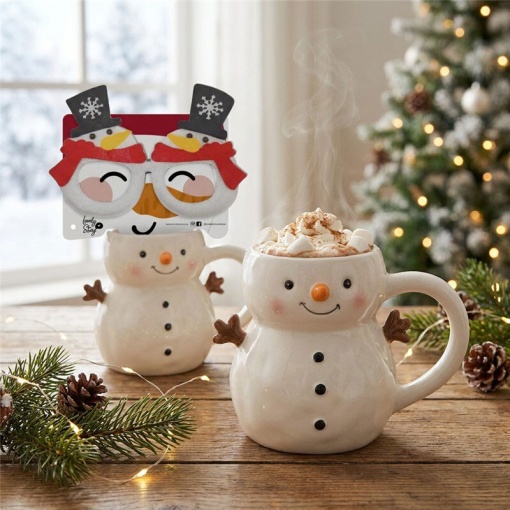 Lovely Story Christmas snowman ceramic mug and glasses set