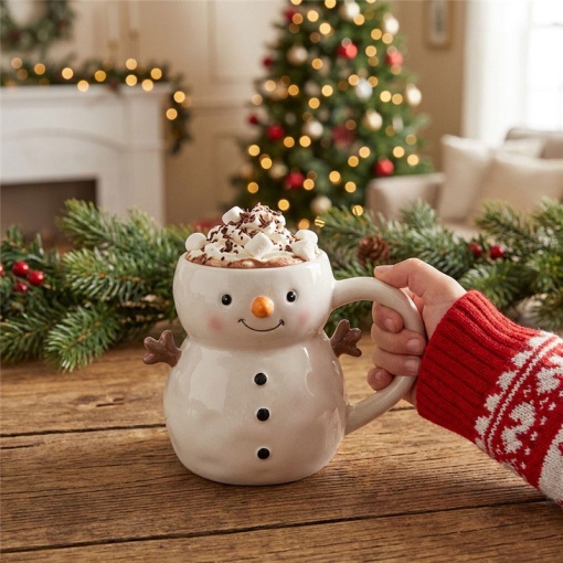 Lovely Story Christmas snowman ceramic mug and glasses set