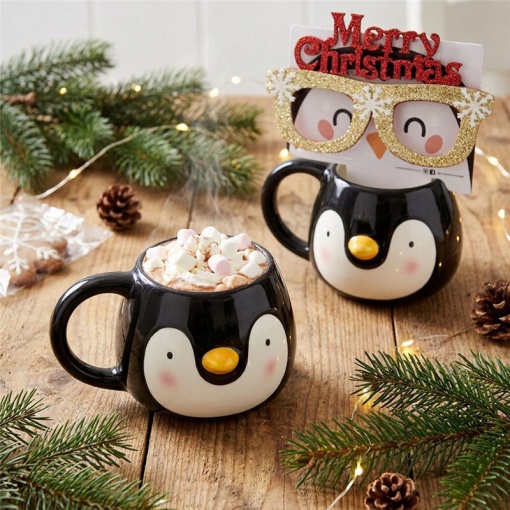 Conjunto caneca de cerâmica + óculos Lovely Story natal pinguim